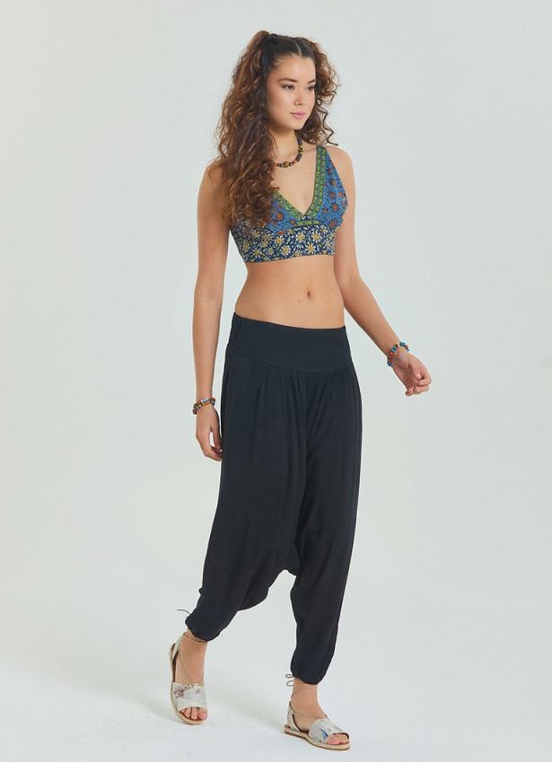 Black Women's Shalwar with Gimp Detailed Elastic Pocket on the Leg 4480